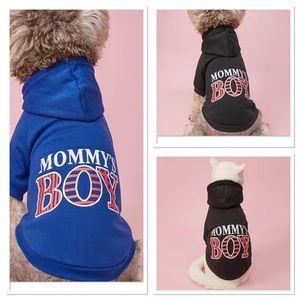 Fleece Dog Cat Clothes Coat Hooded Winter Warm Pets Black Blue says Mommy’s Boy